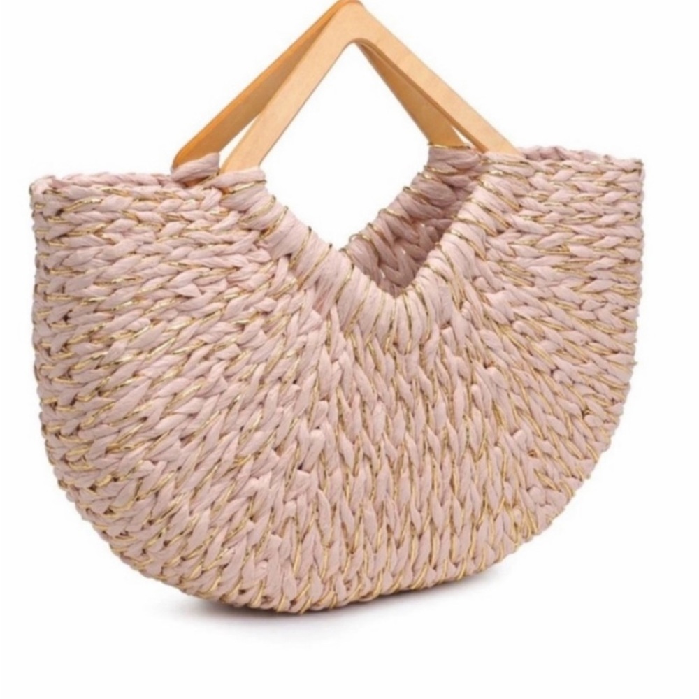 UE Straw raffia tote bag in Cream and Gold NWT
